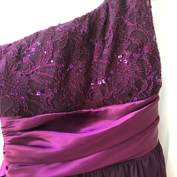 Purple one shoulder dress w/ sequins and chiffon - Picture 2 of 5
